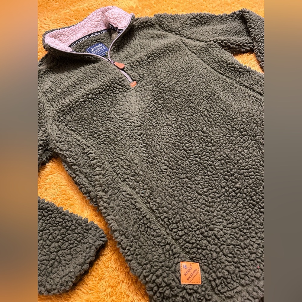 Simply Southern Army Green 1/4 Zip Sherpa Pullover - Picture 3 of 7